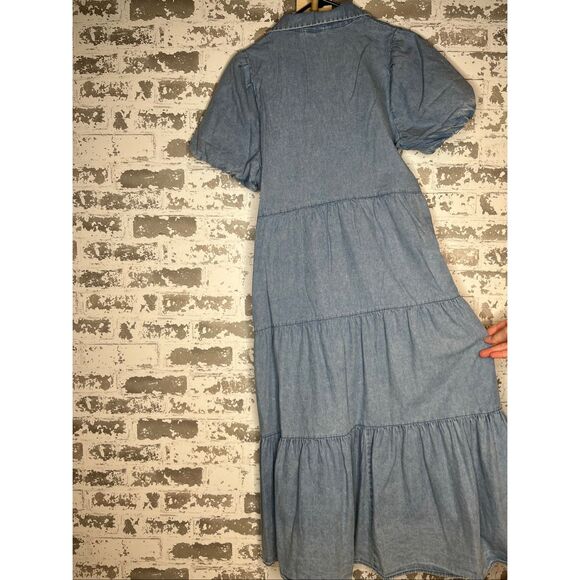 Grace + Karma | women denim button down dress puff sleeves - Picture 5 of 11
